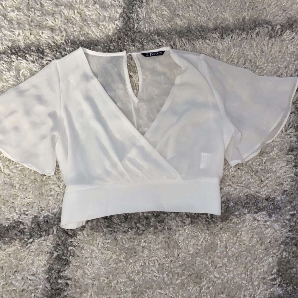 White shear, flowy, crop top. SHEIN small